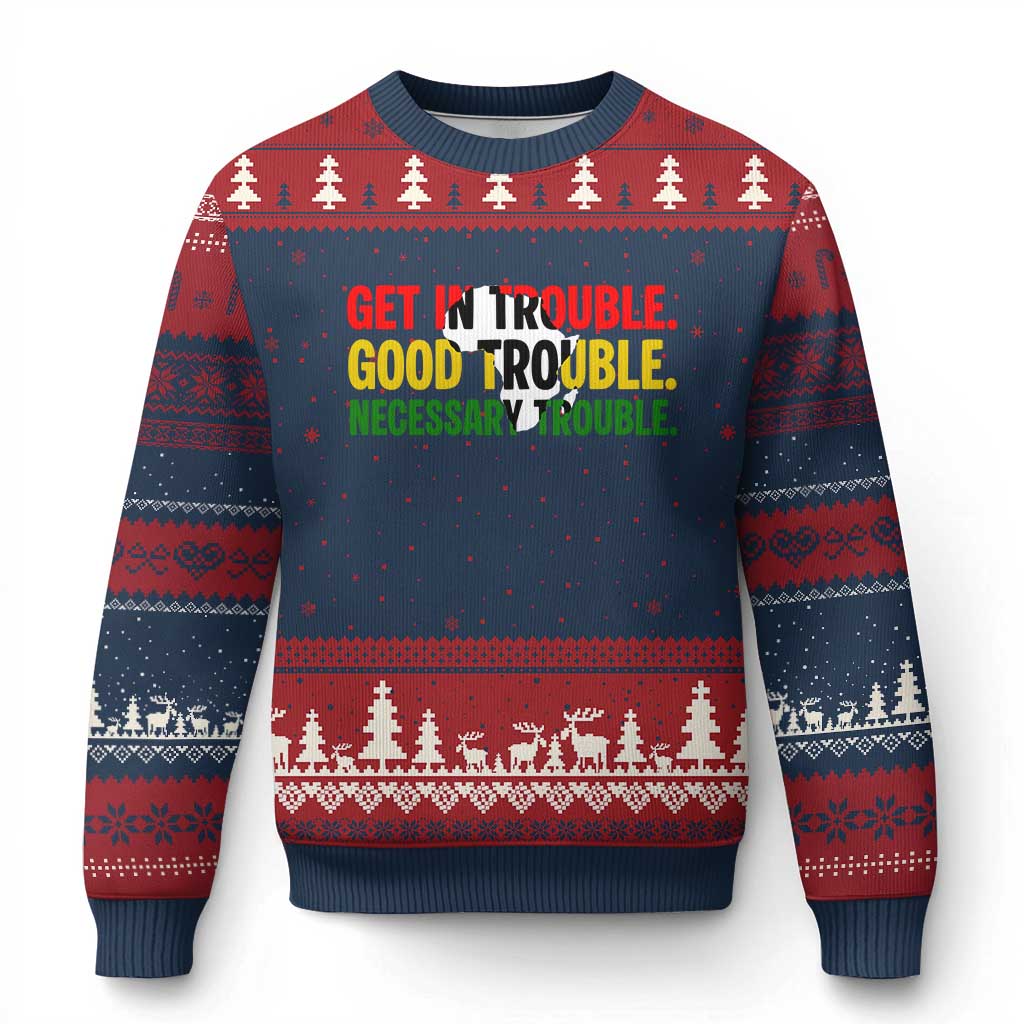 John Lewis Quote Affrican American Ugly Christmas Sweater Get in Good Necessary Trouble TS14 Navy Red Print Your Wear