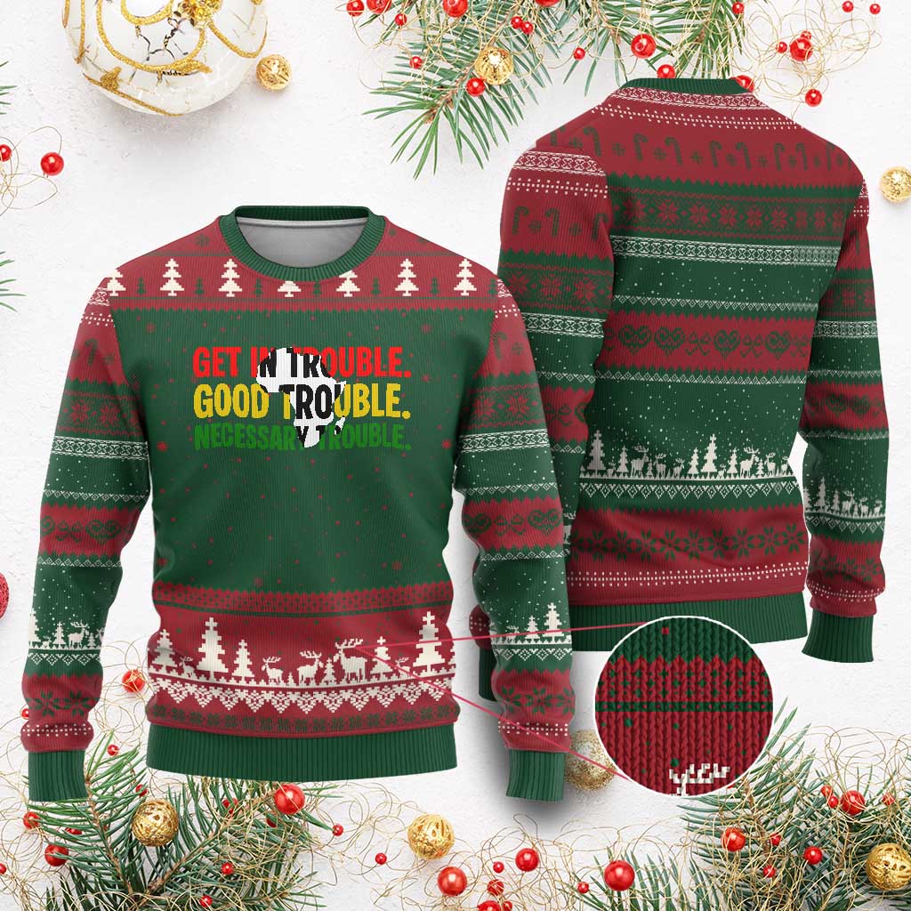 John Lewis Quote Affrican American Ugly Christmas Sweater Get in Good Necessary Trouble TS14 Red Green Print Your Wear
