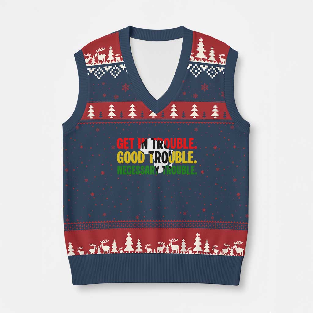 John Lewis Quote Affrican American V-Neck Knit Sweater Vest Get in Good Necessary Trouble TS14 Navy Red Print Your Wear