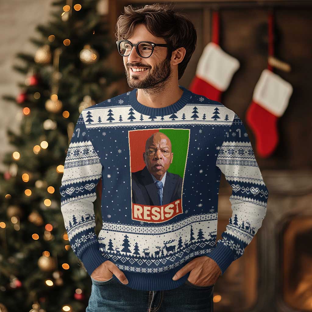 Resist Protest Civil Rights Ugly Christmas Sweater John Lewis Black History TS14 Navy Beige Print Your Wear