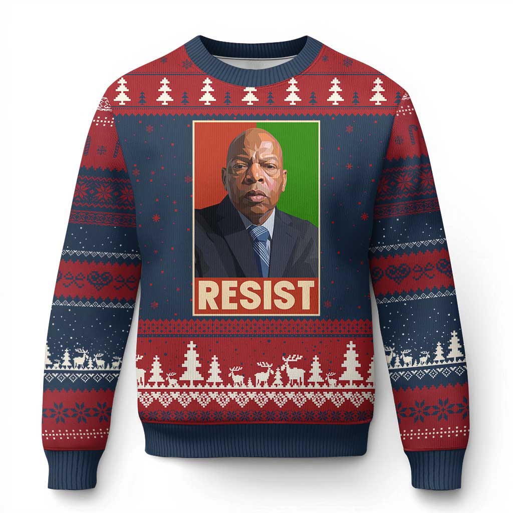 Resist Protest Civil Rights Ugly Christmas Sweater John Lewis Black History TS14 Navy Red Print Your Wear