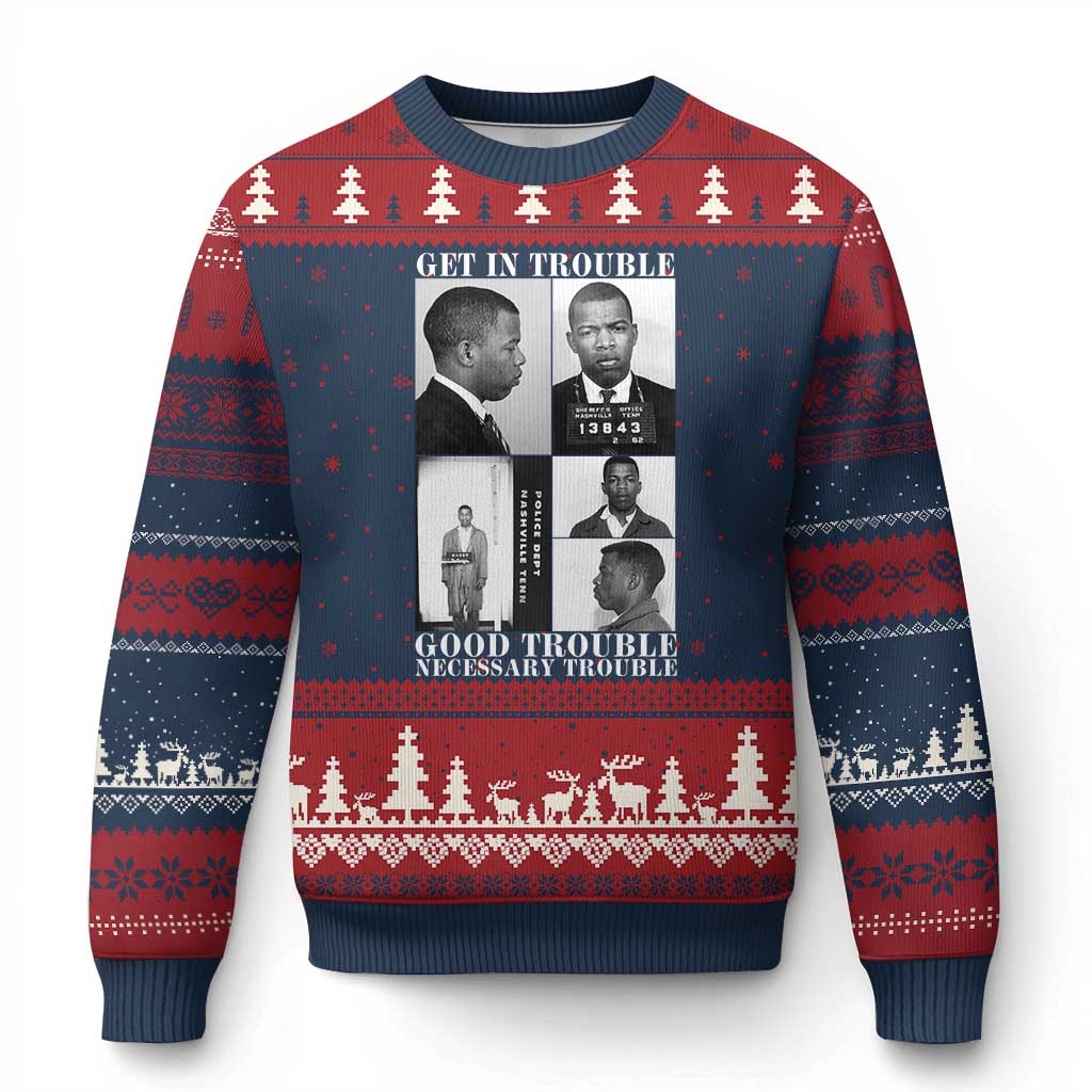John Lewis Affrican American Ugly Christmas Sweater Get in Good Necessary Trouble TS14 Navy Red Print Your Wear