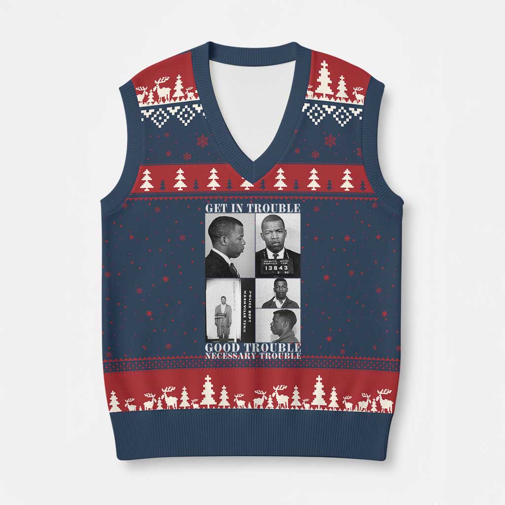 John Lewis Affrican American V-Neck Knit Sweater Vest Get in Good Necessary Trouble TS14 Navy Red Print Your Wear