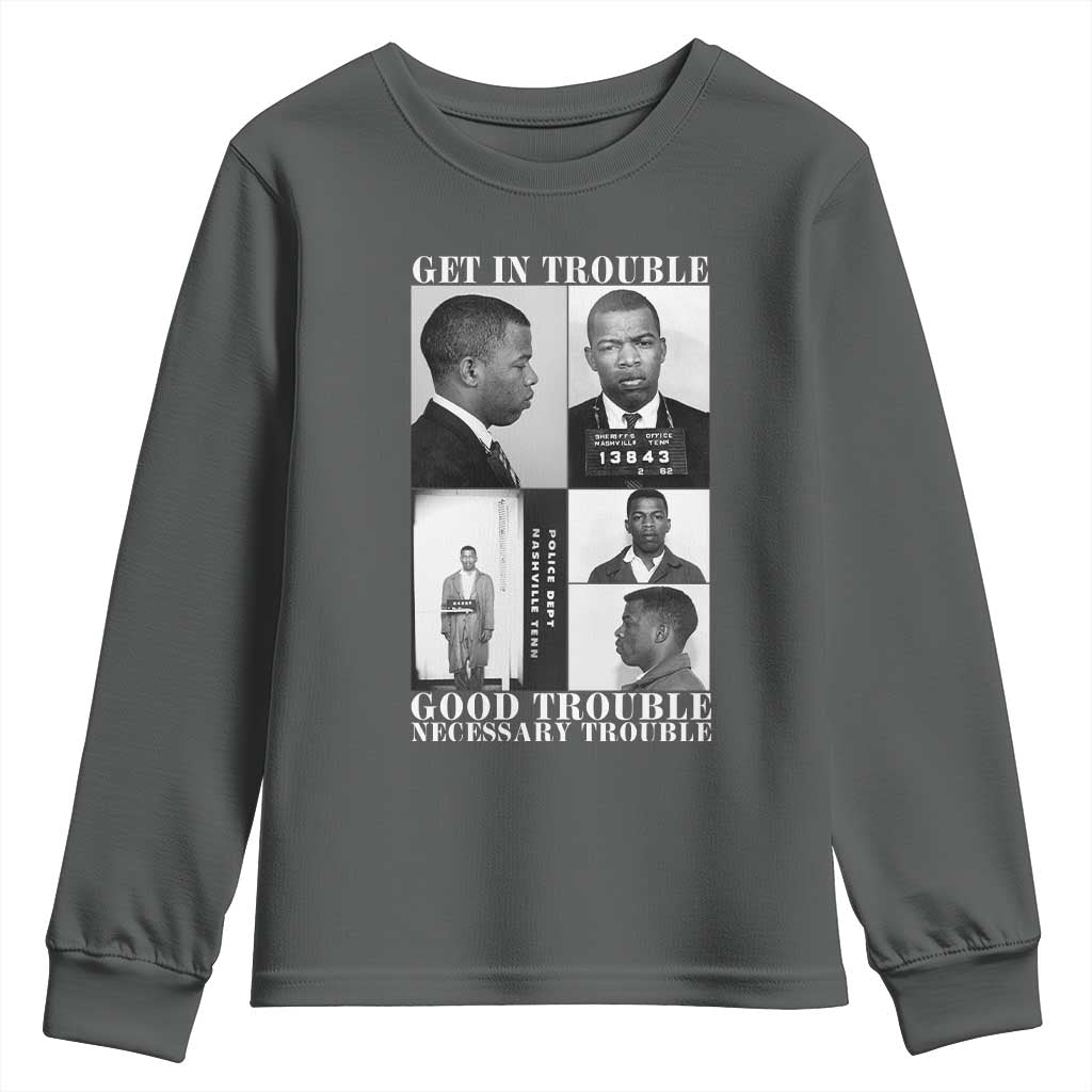 John Lewis Affrican American Youth Sweatshirt Get in Good Necessary Trouble TS14 Dark Heather Print Your Wear