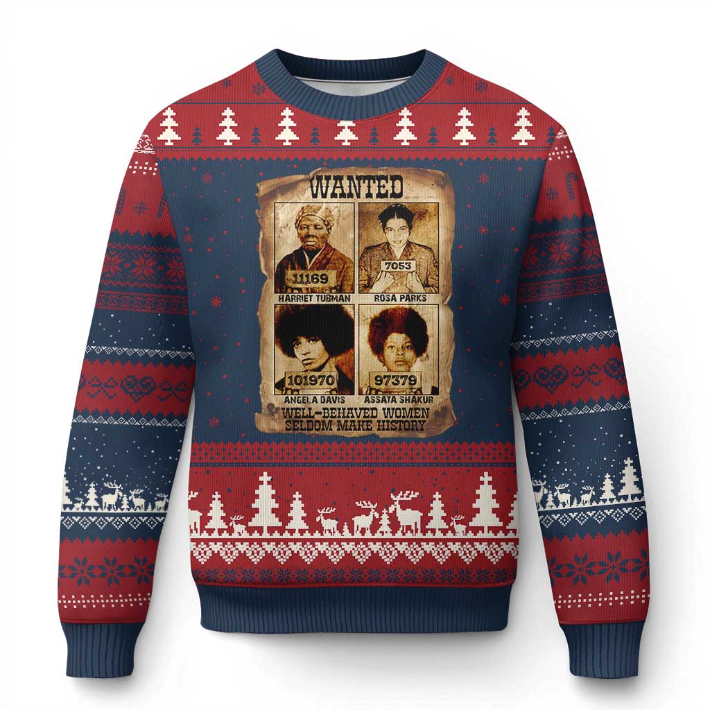 Black Woman History Ugly Christmas Sweater Well Behaved Women Seldom Make History TS14 Navy Red Print Your Wear