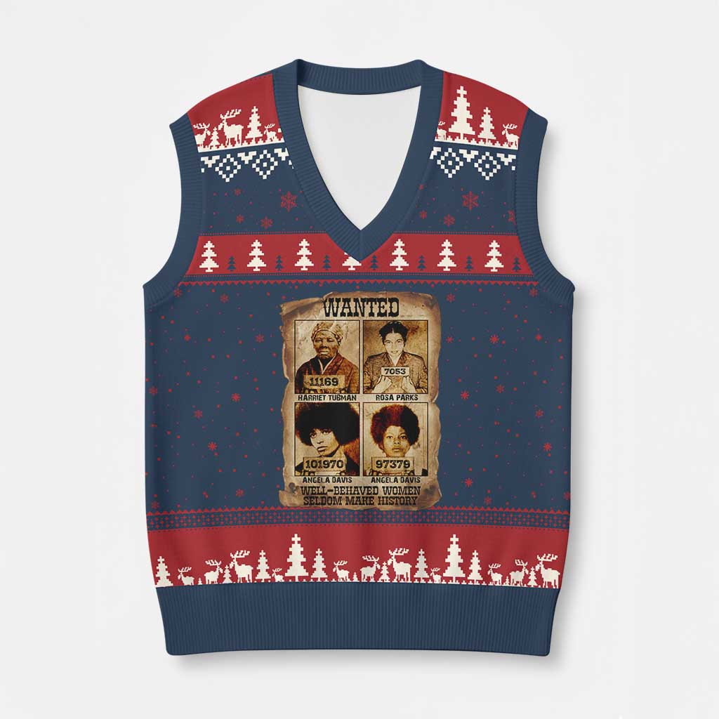 Black Woman History V-Neck Knit Sweater Vest Well Behaved Women Seldom Make History TS14 Navy Red Print Your Wear