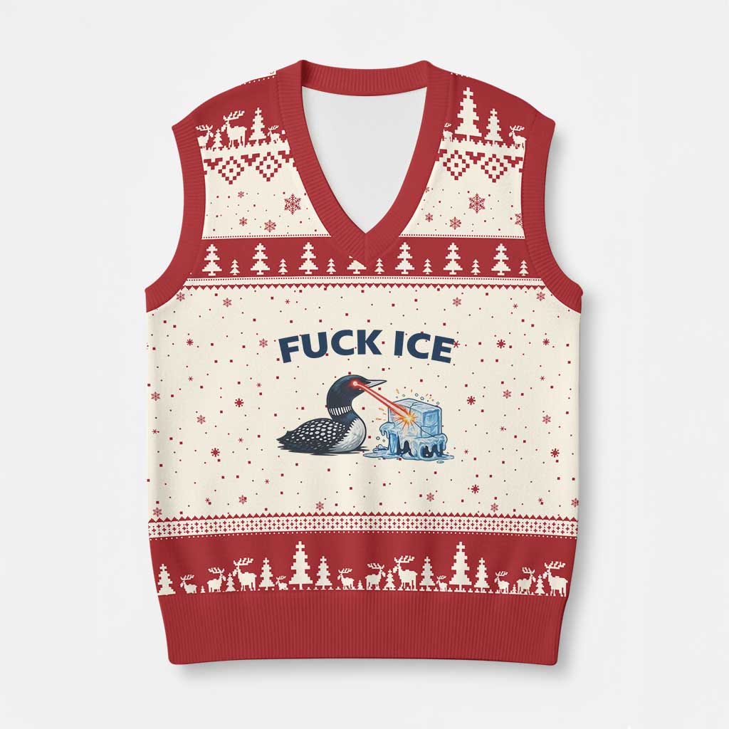 Minnesota Anti ICE Immigration Protest Ladies V-Neck Knit Sweater Vest Fuck Ice TS14 Beige Red Print Your Wear