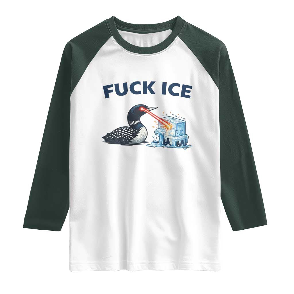 Minnesota Anti ICE Immigration Protest Ladies Raglan Shirt Fuck Ice TS14 White Dark Forest Green Print Your Wear