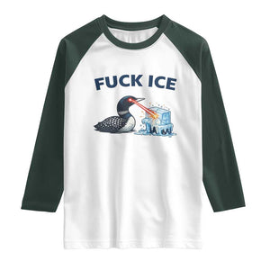 Minnesota Anti ICE Immigration Protest Ladies Raglan Shirt Fuck Ice TS14 White Dark Forest Green Print Your Wear