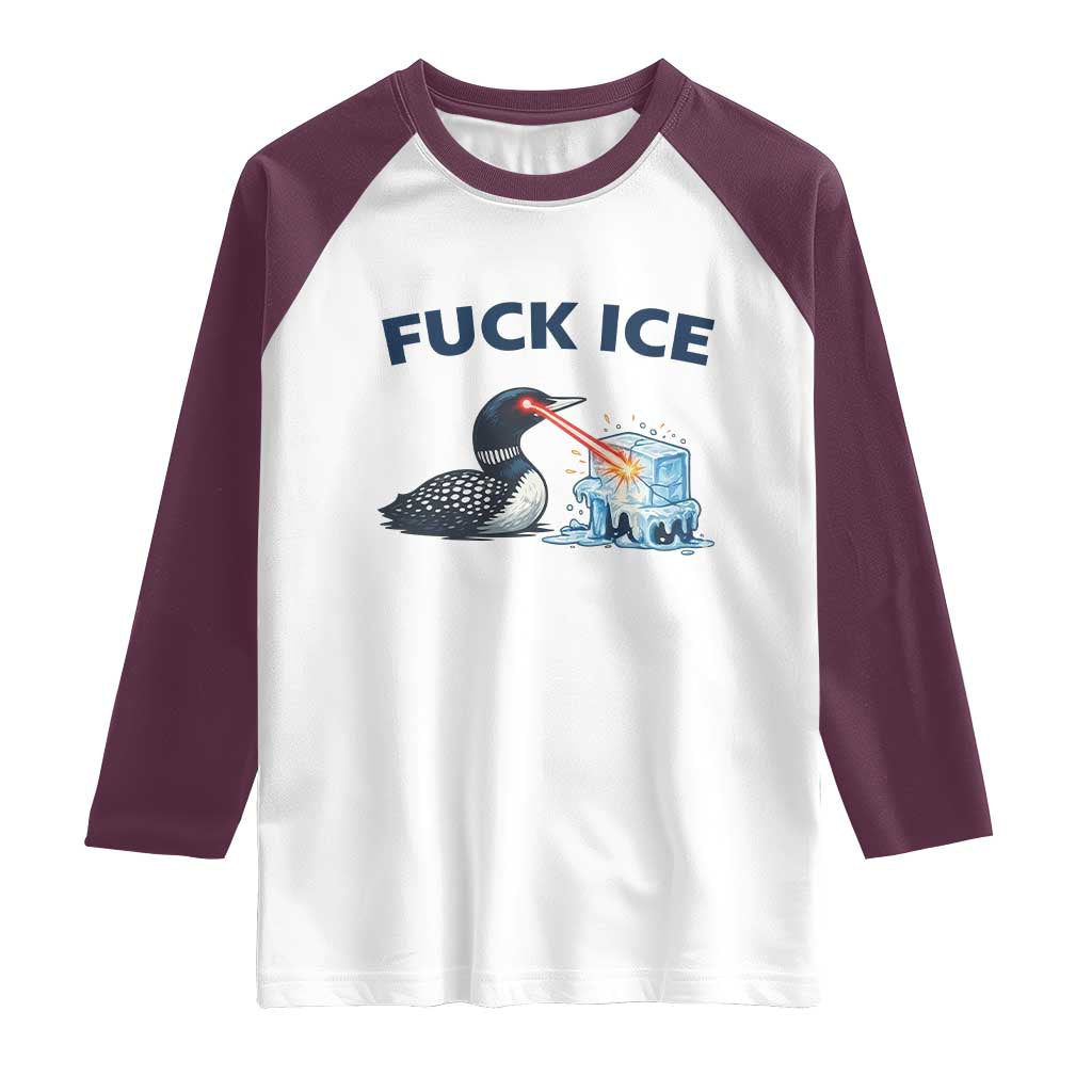 Minnesota Anti ICE Immigration Protest Ladies Raglan Shirt Fuck Ice TS14 White Maroon Print Your Wear