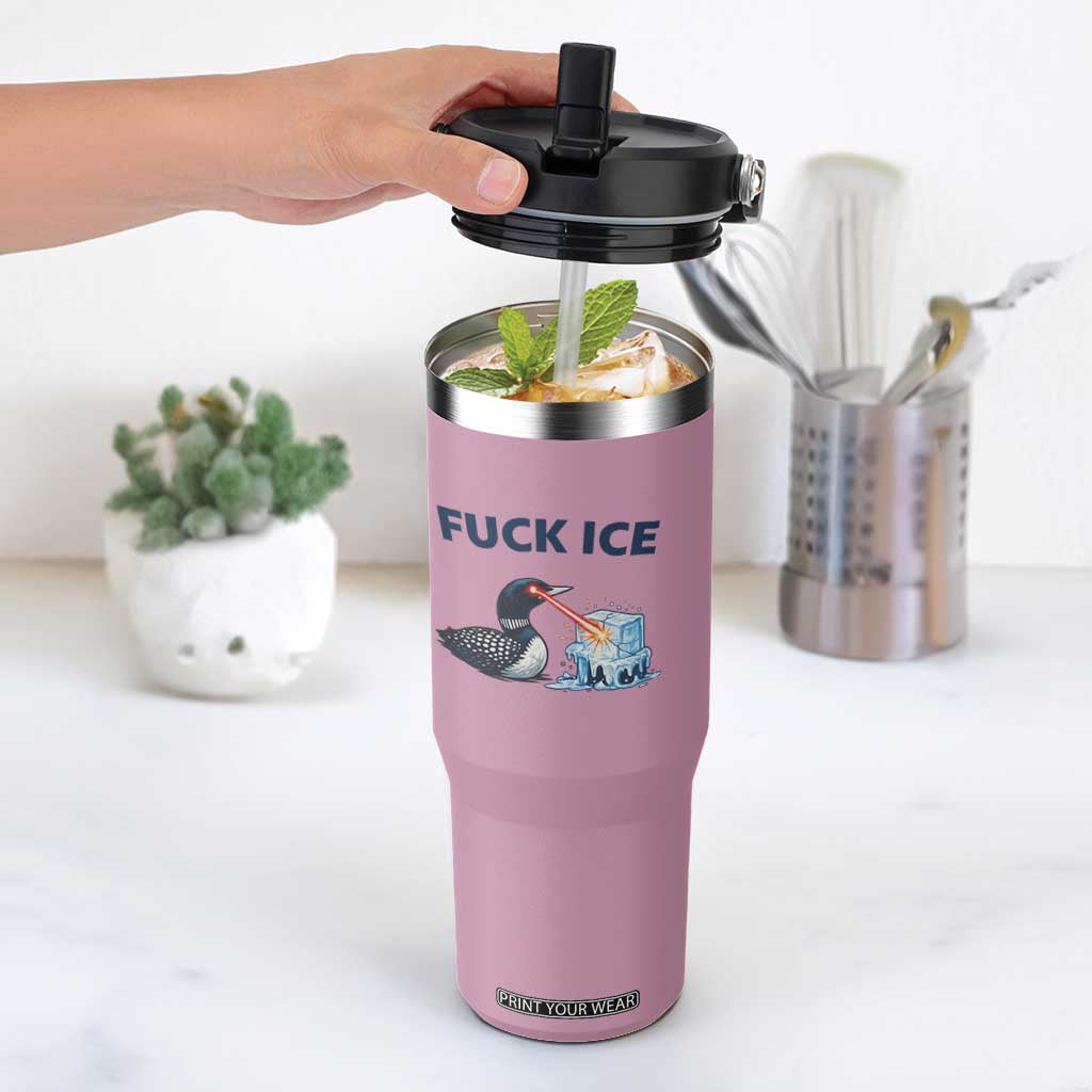 Minnesota Anti ICE Immigration Protest Ladies Flip Straw Tumbler Fuck Ice TS14 One Size: 30 oz Light Pink Print Your Wear