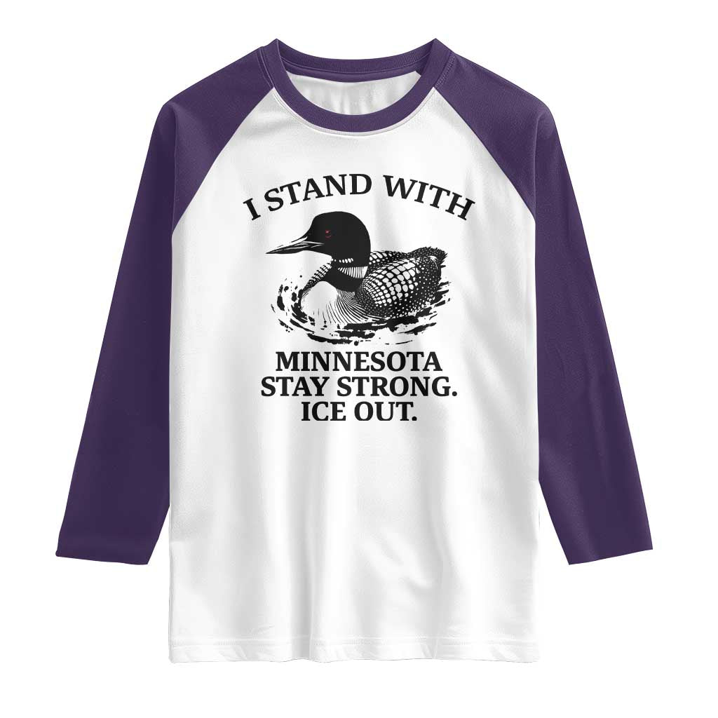 I Stand With Minnesota Raglan Shirt Minnesota Anti ICE Immigration Protest TS14 White Purple Print Your Wear