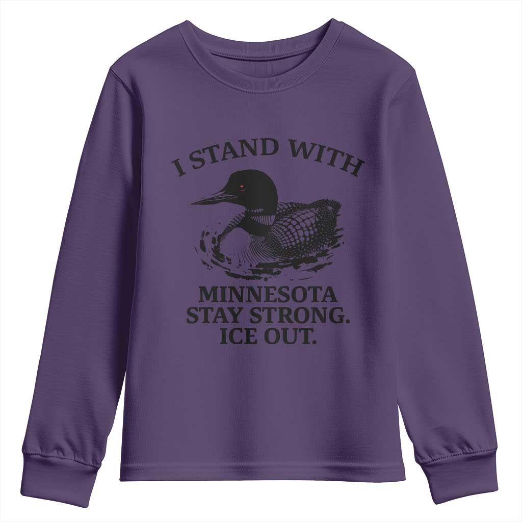 I Stand With Minnesota Youth Sweatshirt Minnesota Anti ICE Immigration Protest TS14 Purple Print Your Wear