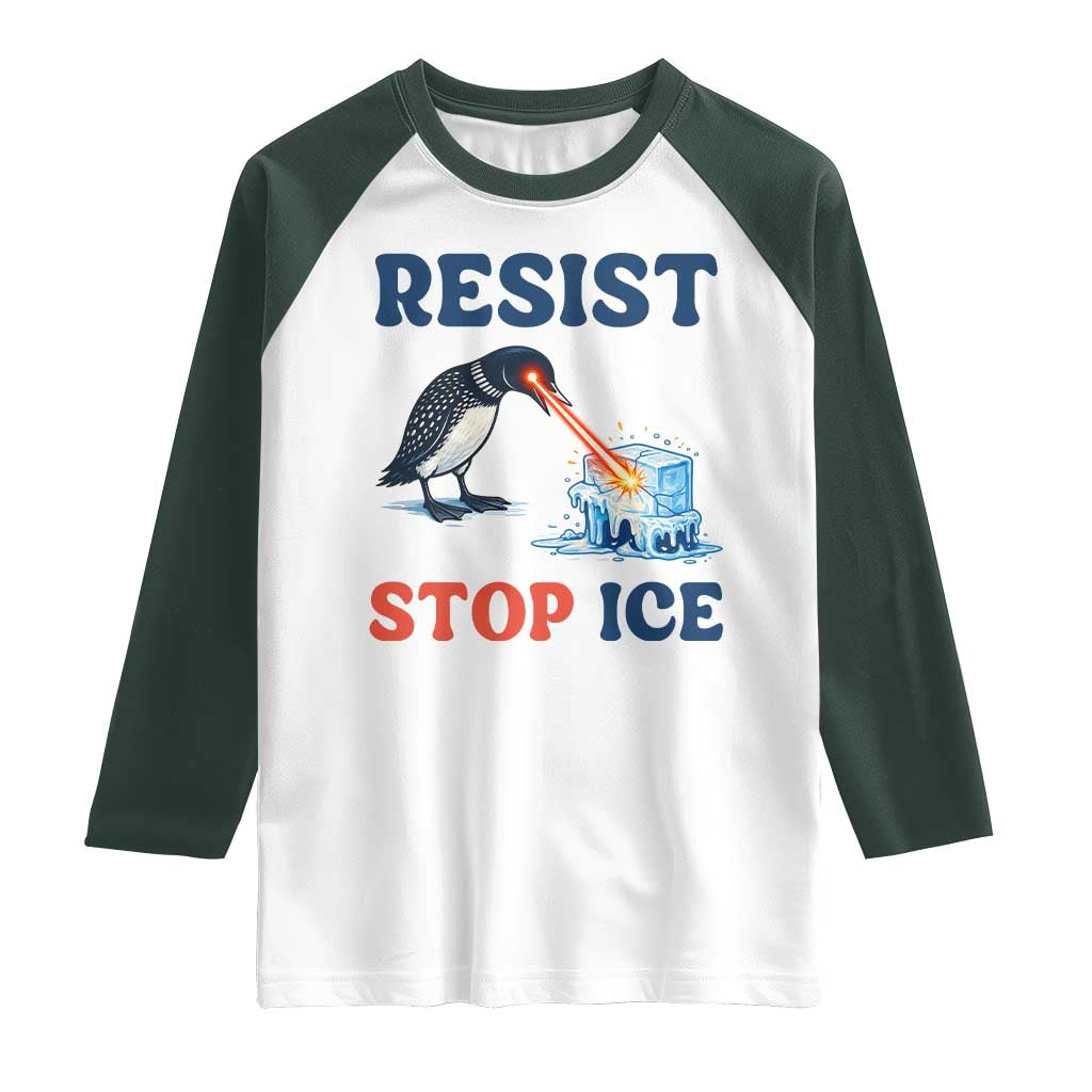 Stop ICE Raglan Shirt Minnesota Resist Anti ICE Immigration Protest TS14 White Dark Forest Green Print Your Wear