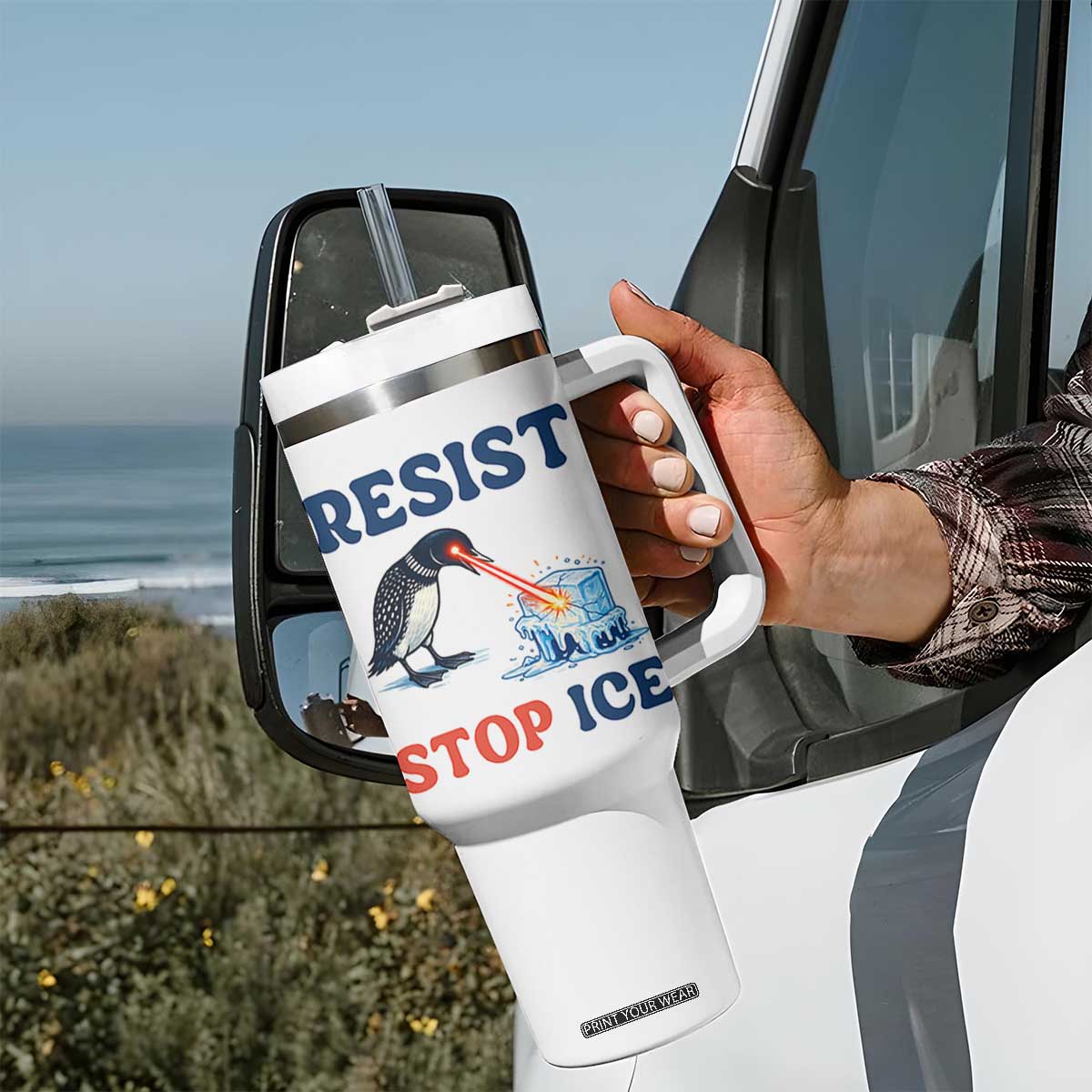 Stop ICE Tumbler With Handle Minnesota Resist Anti ICE Immigration Protest TS14 Print Your Wear