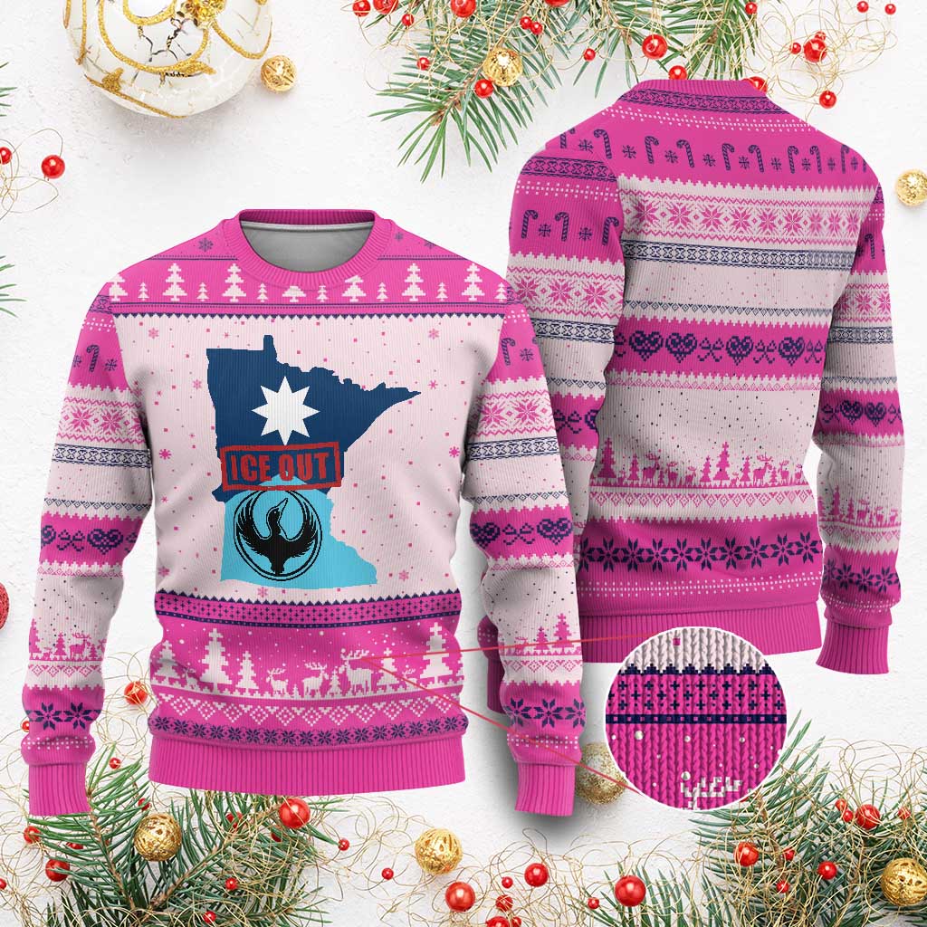Minnesota Resist Anti ICE Immigration Protest Ugly Christmas Sweater Ice Out TS14 Hot Pink Print Your Wear