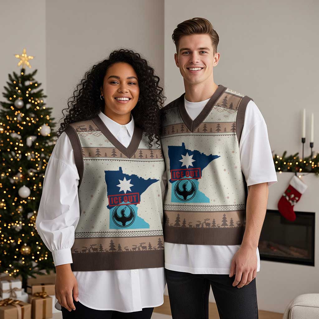 Minnesota Resist Anti ICE Immigration Protest V-Neck Knit Sweater Vest Ice Out TS14 Mocha Mousse Print Your Wear