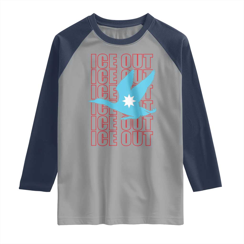 Minnesota Anti ICE Immigration Protest Raglan Shirt Ice Out TS14 Sport Gray Navy Print Your Wear