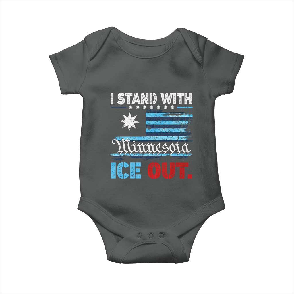 I Stand With Minnesota Baby Onesie Minnesota Flag Anti ICE Immigration Protest TS14 Dark Heather Print Your Wear