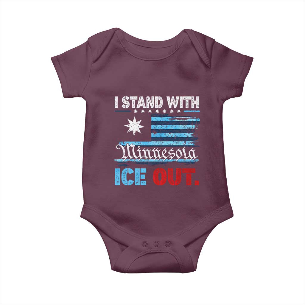 I Stand With Minnesota Baby Onesie Minnesota Flag Anti ICE Immigration Protest TS14 Maroon Print Your Wear