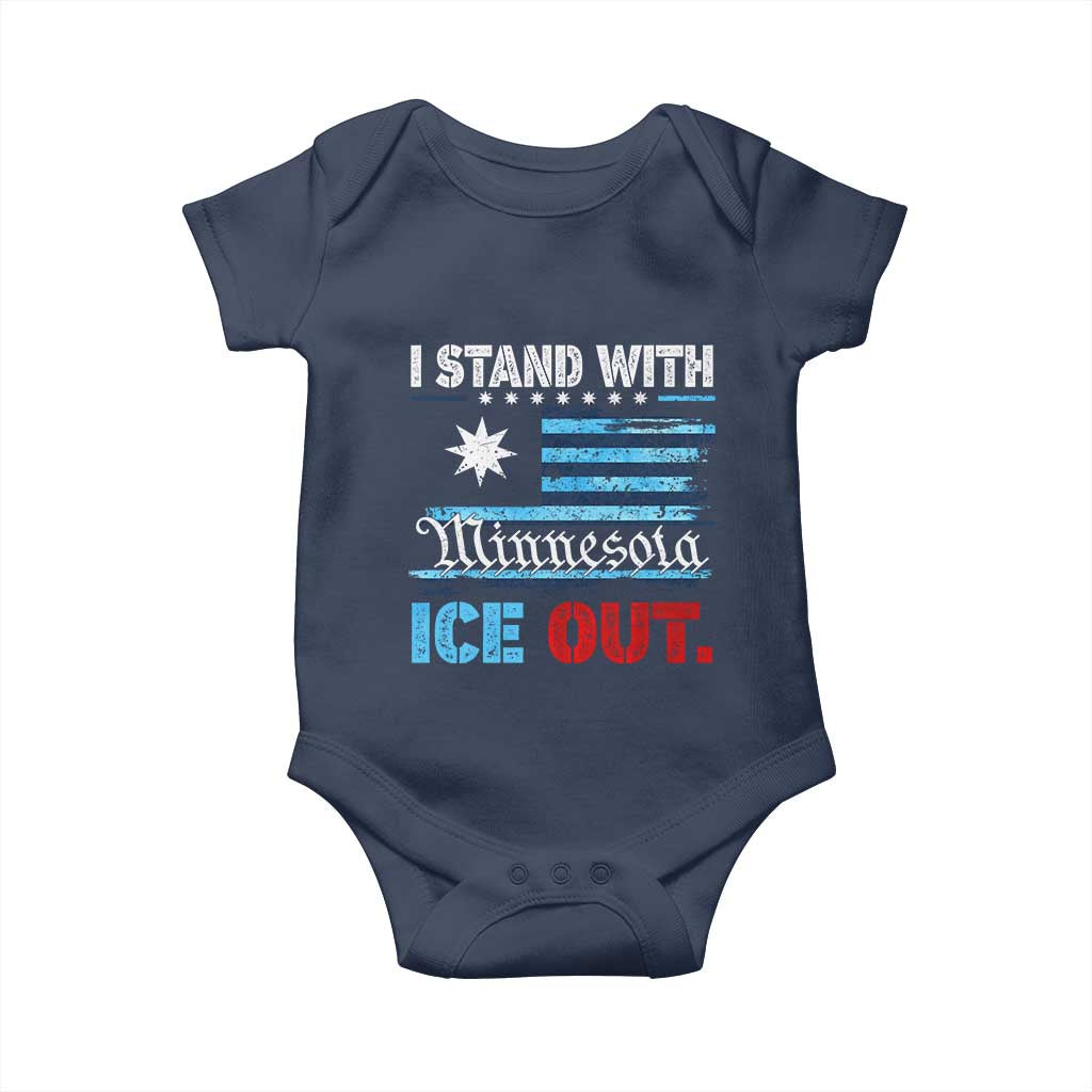 I Stand With Minnesota Baby Onesie Minnesota Flag Anti ICE Immigration Protest TS14 Navy Print Your Wear