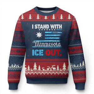 I Stand With Minnesota Ugly Christmas Sweater Minnesota Flag Anti ICE Immigration Protest TS14 Navy Red Print Your Wear