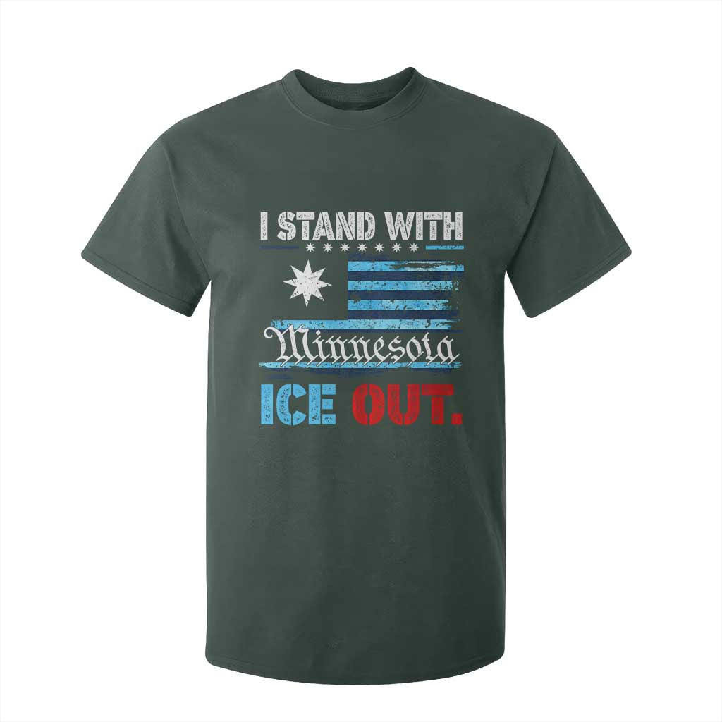 I Stand With Minnesota T Shirt For Kid Minnesota Flag Anti ICE Immigration Protest TS14 Dark Forest Green Print Your Wear