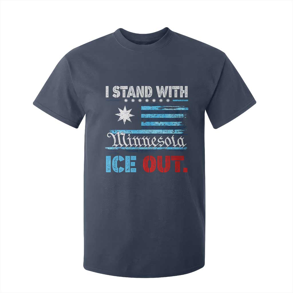 I Stand With Minnesota T Shirt For Kid Minnesota Flag Anti ICE Immigration Protest TS14 Navy Print Your Wear