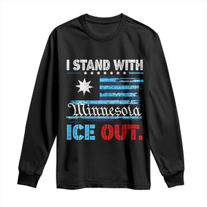 I Stand With Minnesota Long Sleeve Shirt Minnesota Flag Anti ICE Immigration Protest TS14 Black Print Your Wear