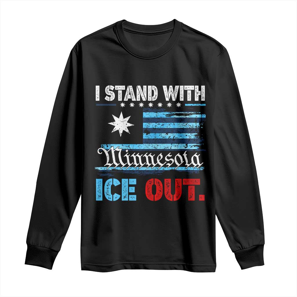 I Stand With Minnesota Long Sleeve Shirt Minnesota Flag Anti ICE Immigration Protest TS14 Black Print Your Wear