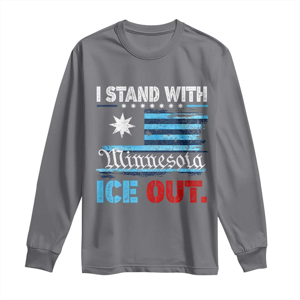 I Stand With Minnesota Long Sleeve Shirt Minnesota Flag Anti ICE Immigration Protest TS14 Charcoal Print Your Wear