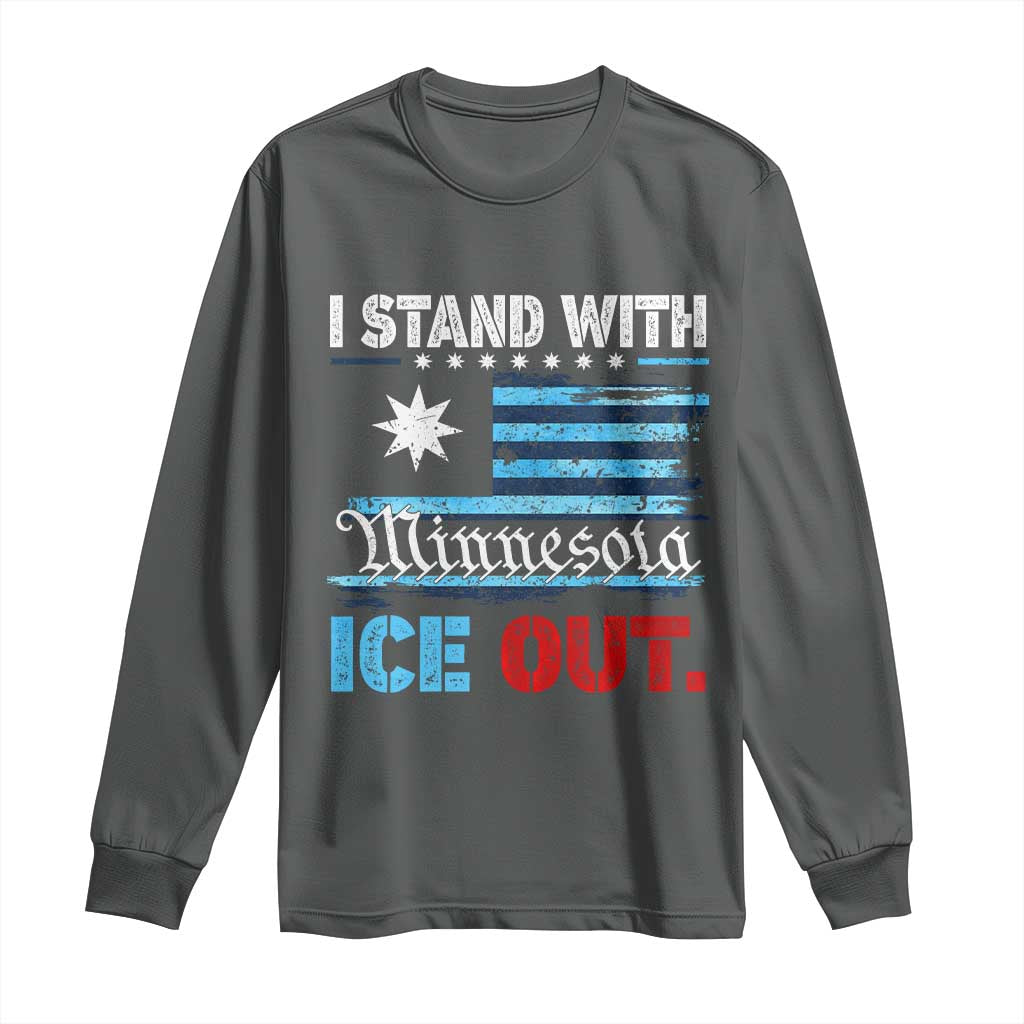 I Stand With Minnesota Long Sleeve Shirt Minnesota Flag Anti ICE Immigration Protest TS14 Dark Heather Print Your Wear