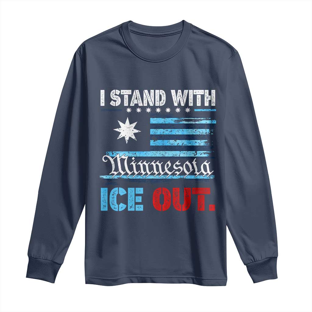 I Stand With Minnesota Long Sleeve Shirt Minnesota Flag Anti ICE Immigration Protest TS14 Navy Print Your Wear