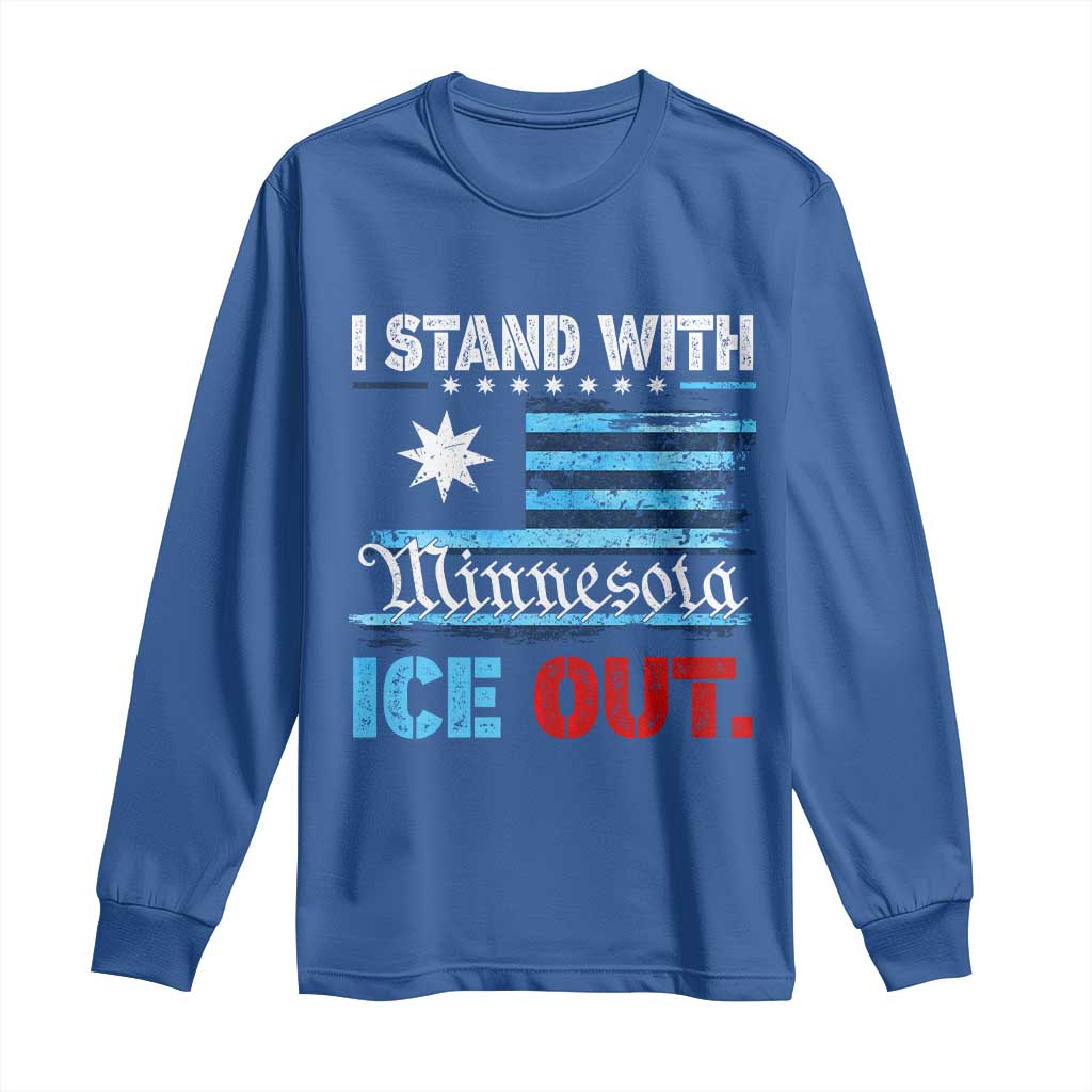 I Stand With Minnesota Long Sleeve Shirt Minnesota Flag Anti ICE Immigration Protest TS14 Royal Blue Print Your Wear