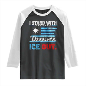 I Stand With Minnesota Raglan Shirt Minnesota Flag Anti ICE Immigration Protest TS14 Black White Print Your Wear