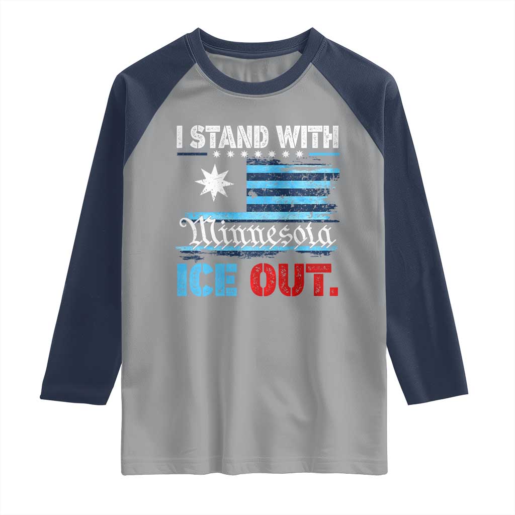 I Stand With Minnesota Raglan Shirt Minnesota Flag Anti ICE Immigration Protest TS14 Sport Gray Navy Print Your Wear