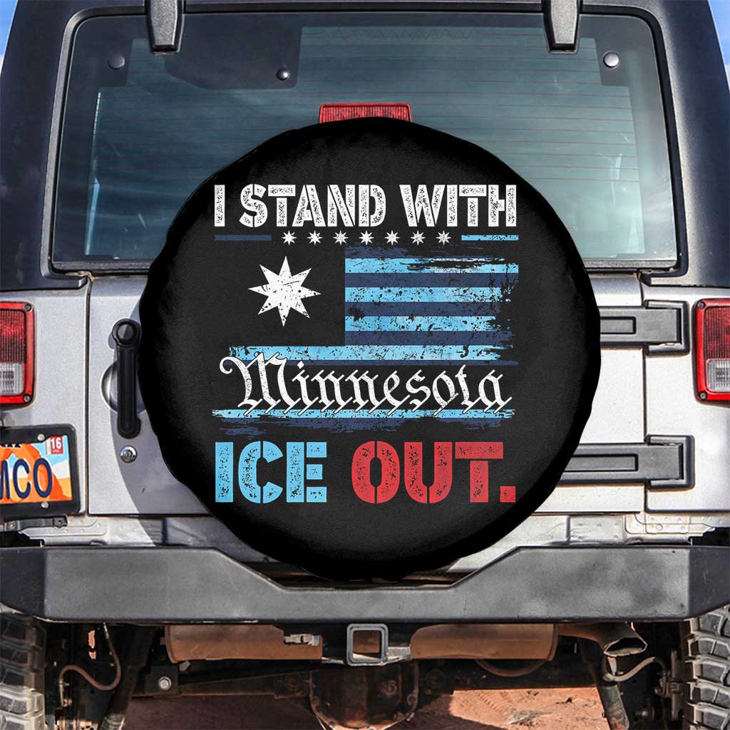 I Stand With Minnesota Spare Tire Cover Minnesota Flag Anti ICE Immigration Protest TS14 No hole Black Print Your Wear