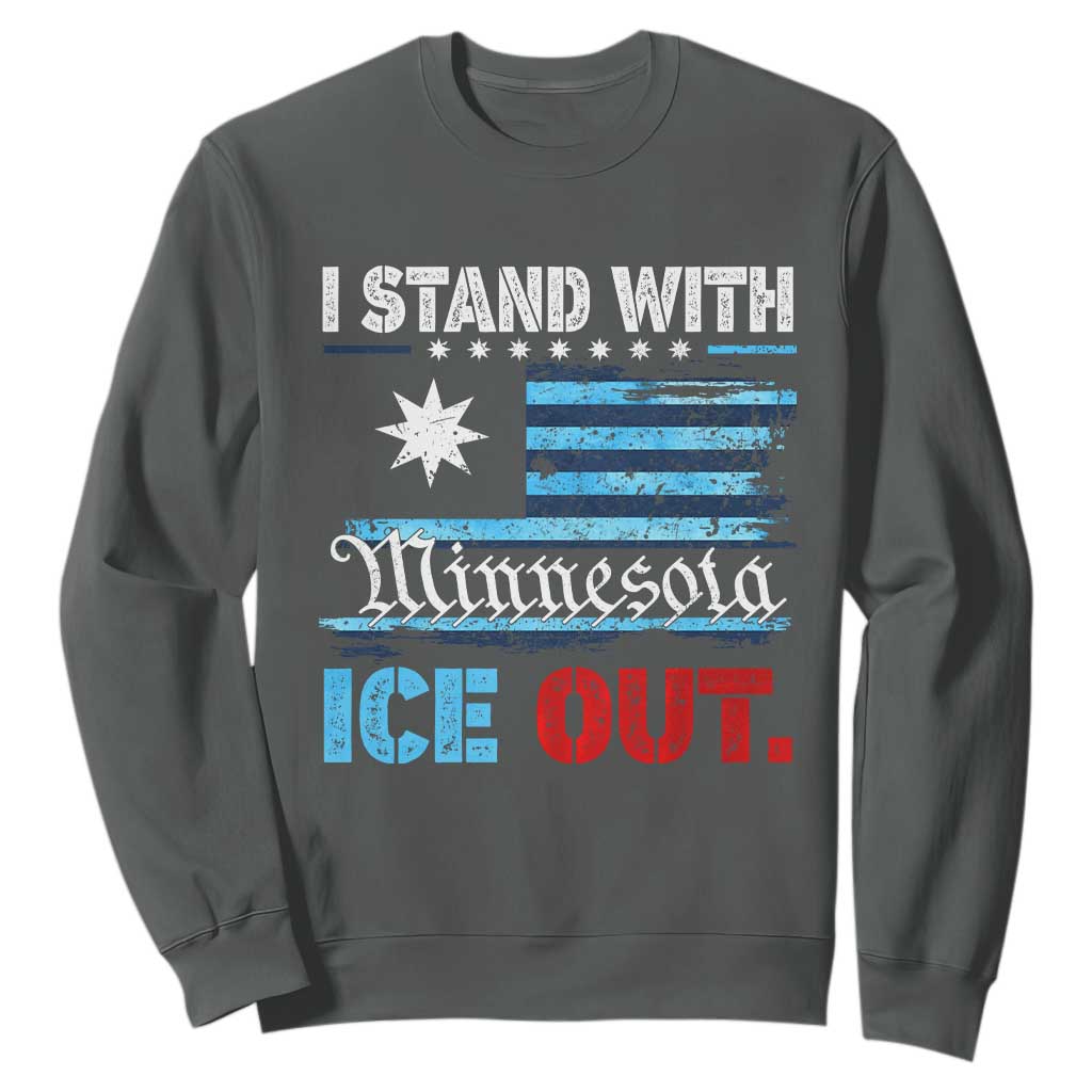 I Stand With Minnesota Sweatshirt Minnesota Flag Anti ICE Immigration Protest TS14 Dark Heather Print Your Wear