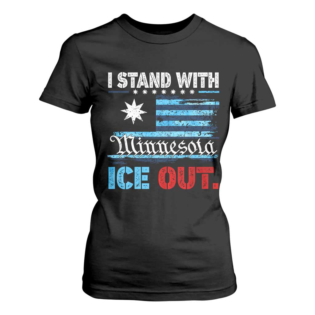 I Stand With Minnesota T Shirt For Women Minnesota Flag Anti ICE Immigration Protest TS14 Black Print Your Wear