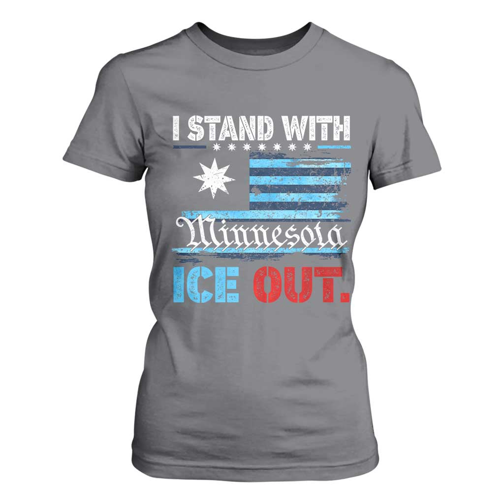 I Stand With Minnesota T Shirt For Women Minnesota Flag Anti ICE Immigration Protest TS14 Charcoal Print Your Wear