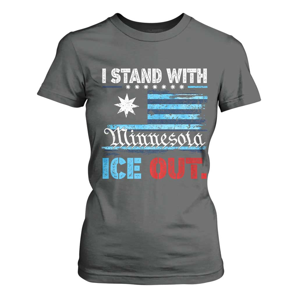 I Stand With Minnesota T Shirt For Women Minnesota Flag Anti ICE Immigration Protest TS14 Dark Heather Print Your Wear