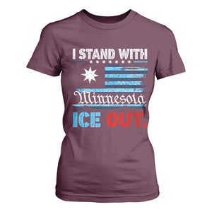 I Stand With Minnesota T Shirt For Women Minnesota Flag Anti ICE Immigration Protest TS14 Maroon Print Your Wear