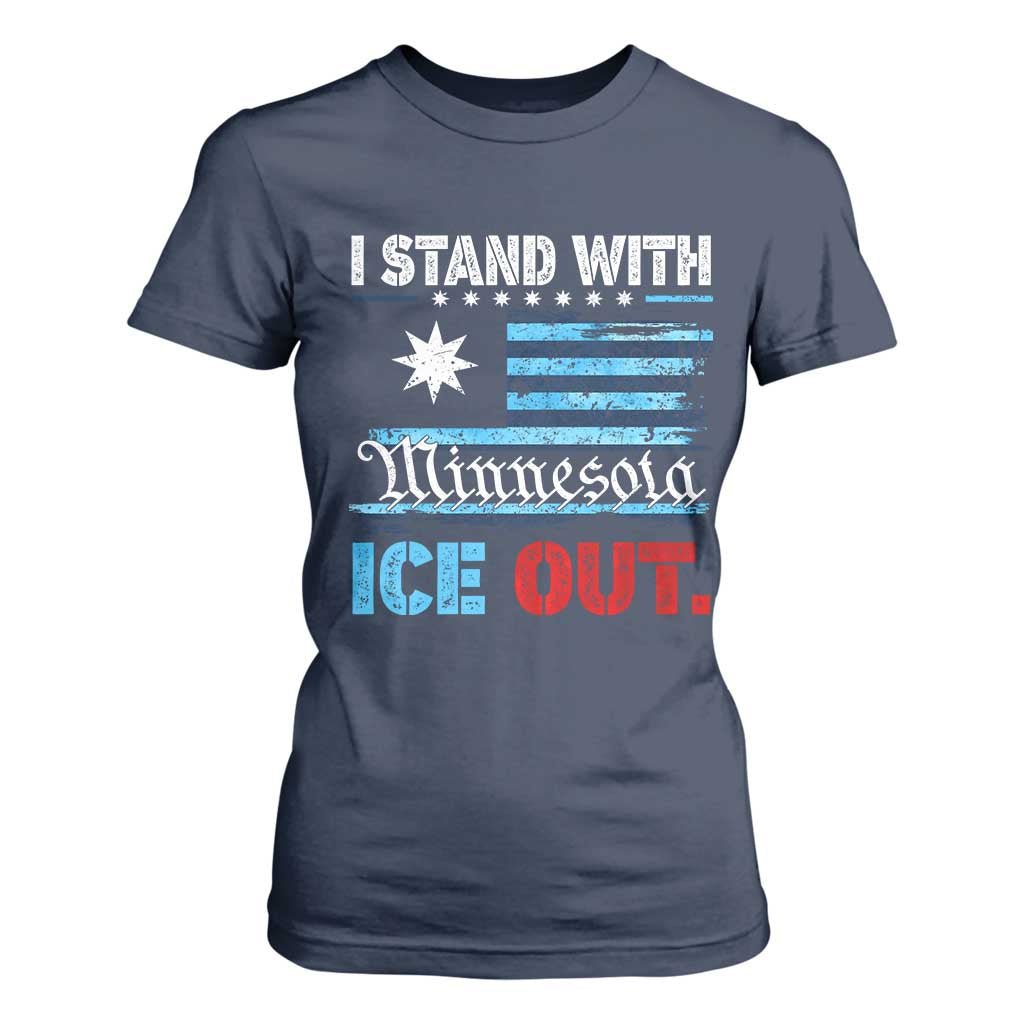 I Stand With Minnesota T Shirt For Women Minnesota Flag Anti ICE Immigration Protest TS14 Navy Print Your Wear