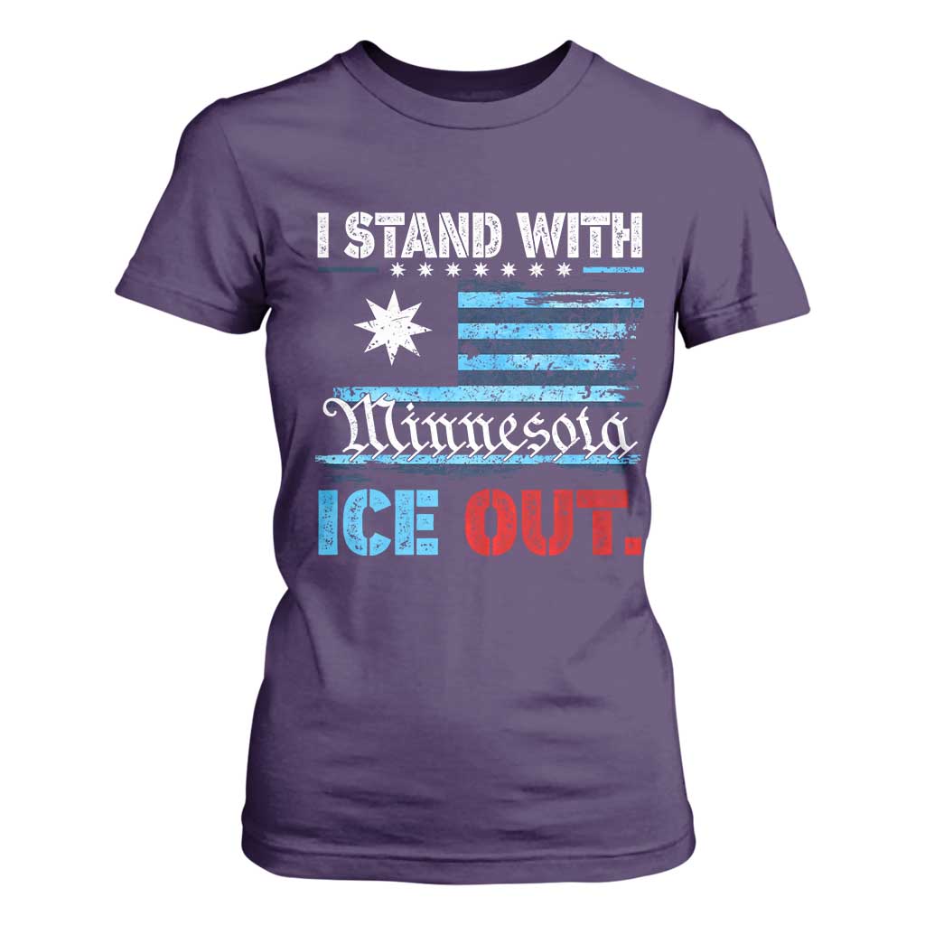 I Stand With Minnesota T Shirt For Women Minnesota Flag Anti ICE Immigration Protest TS14 Purple Print Your Wear