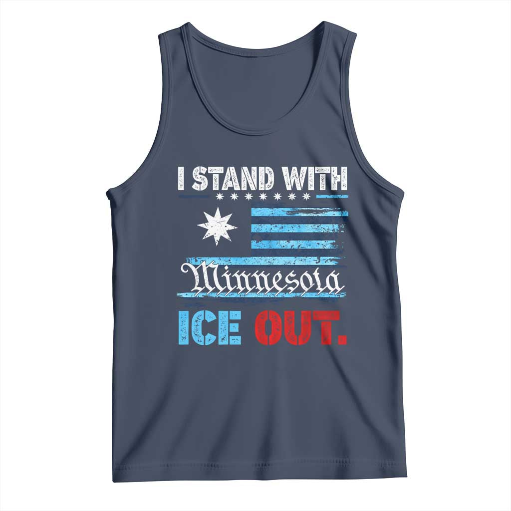 I Stand With Minnesota Tank Top Minnesota Flag Anti ICE Immigration Protest TS14 Navy Print Your Wear