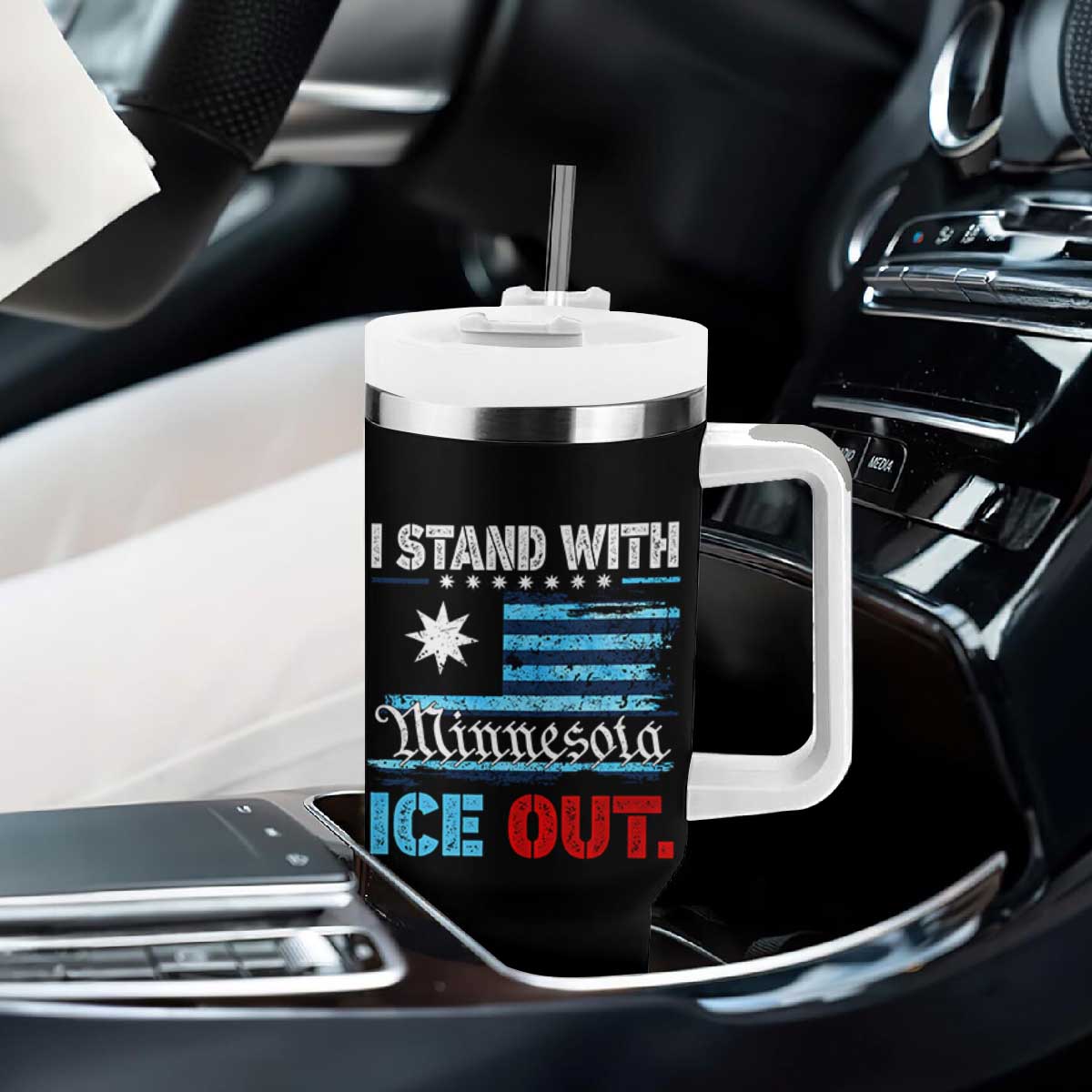 I Stand With Minnesota Tumbler With Handle Minnesota Flag Anti ICE Immigration Protest TS14 Print Your Wear