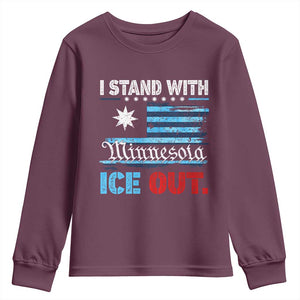 I Stand With Minnesota Youth Sweatshirt Minnesota Flag Anti ICE Immigration Protest TS14 Maroon Print Your Wear