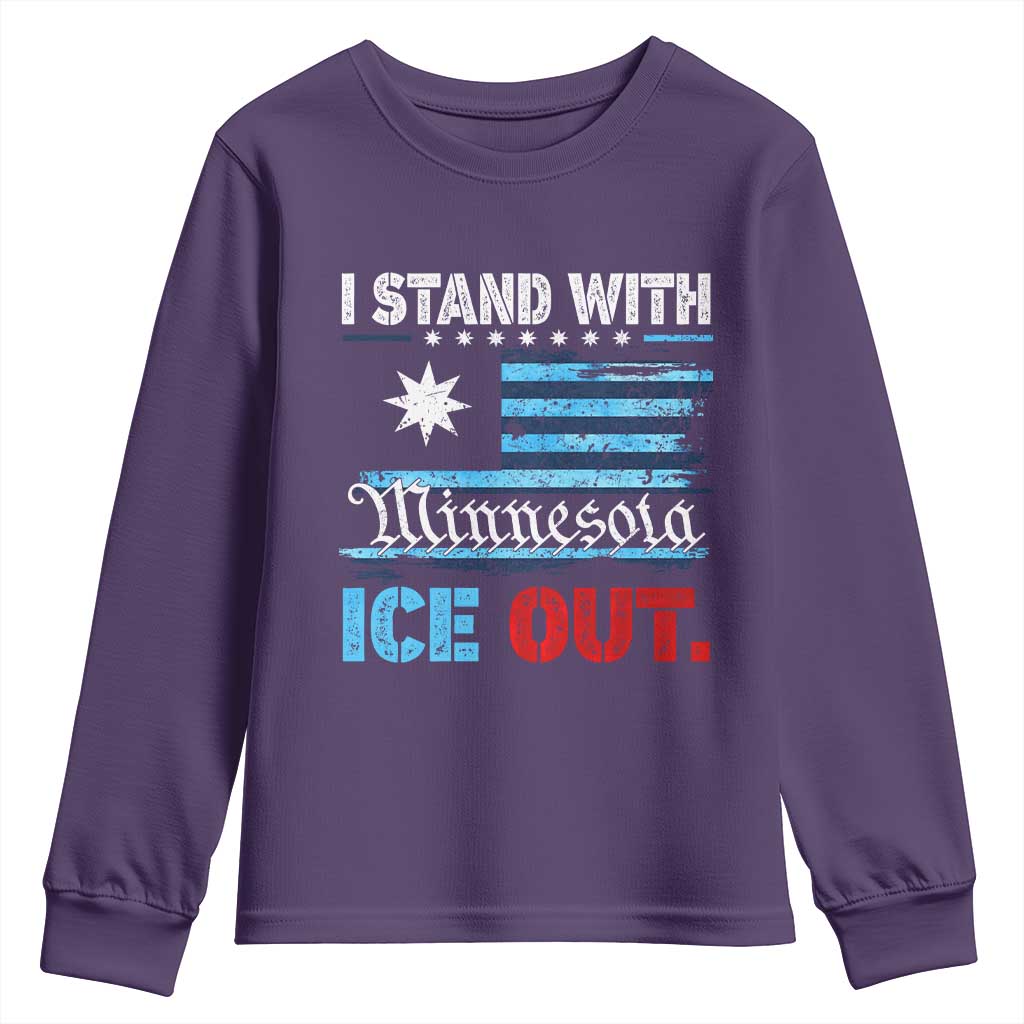 I Stand With Minnesota Youth Sweatshirt Minnesota Flag Anti ICE Immigration Protest TS14 Purple Print Your Wear