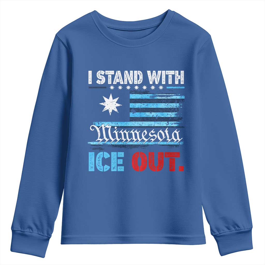 I Stand With Minnesota Youth Sweatshirt Minnesota Flag Anti ICE Immigration Protest TS14 Royal Blue Print Your Wear
