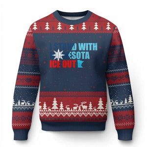 I Stand With Minnesota Ugly Christmas Sweater Minnesota Resist Anti ICE Immigration Protest TS14 Navy Red Print Your Wear